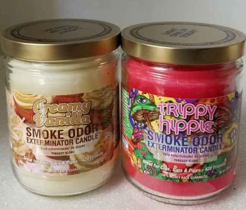 Smoke Odor Exterminator 13 oz Jar Candles Assortment Two Fragrances Bundle Creamy Vanilla & Trippy Hippie.