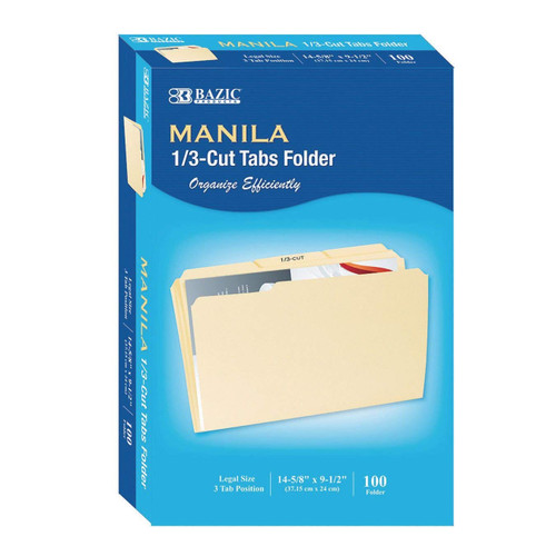 1/3 Cut Legal Size Manila File Folder (Pack of 100)