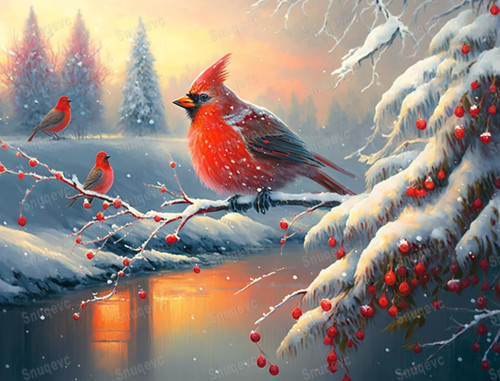 Snuqevc Painted Christmas Birds Diamond Painting Kits, 5D Diamond Painting Watercolor Round Diamond Suitable for Beginners Cross Stitch Kit for Room Decor Christmas Decor Gift for Friends 16x20inches