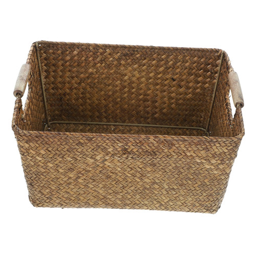 Unomor Woven Storage Basket Rattan Basket Weaving Basket Rustic Storage Bins Desktop Storage Organizer Seagrass Basket Woven Wicker Storage Baskets Cutlery Basket Portable Small Basket
