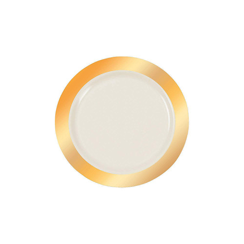 Fun Express Premium Ivory Plastic Dessert Plates with Gold Trim - Party Supplies - 25 Pieces