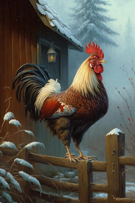 Mimik 5D Diamond Painting Kits, Paint with Diamonds Art Rooster On A Farm DIY Full Round Drill Kits, Embroidery Rhinestone Diamond Crystal Craft Canvas Home Wall Decor 16x20 Inch