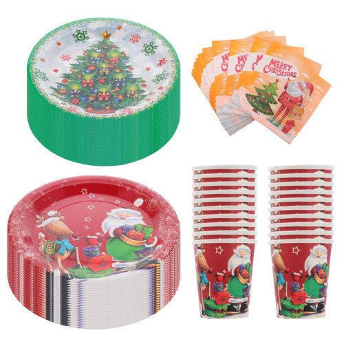 EXCEART 80pcs Christmas Disposable Dinnerware Set Christmas Paper Plates Napkins Paper Cups Christmas Party Supplies