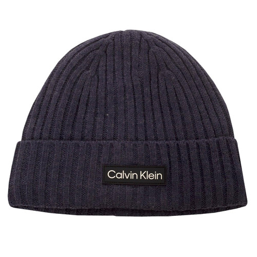 Calvin Klein Men's Chunky Knit Badge Beanie Hat - Peacoat Marl - One Size