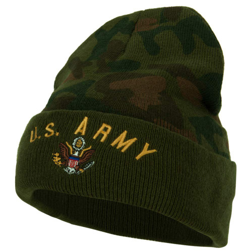 e4Hats.com US Army Logo Embroidered Camo Long Beanie - Green OSFM