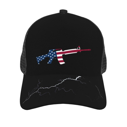AALLYN Men's Women's Baseball Cap Casual Breathable Mesh Cap Adjustable Trucker Hat Rifle American Flag Black