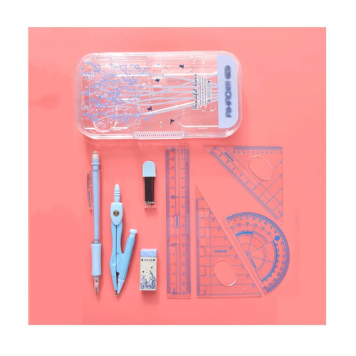 EARSHOT Drafting Tools Compass Ruler Set Student Geometry Math Set Metal 8-Piece Measurement Design Compass Drawing Tool Math Geometry Kit Compass and Protractor Set (Color : B)