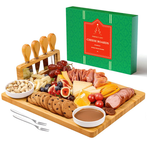 Charcuterie Boards Set Cheese Board - Large Bamboo Cheese Board and Knife Set, Cutting Board Platter Cheeseboard Cheese Plate Tray for Christmas Wedding Housewarming Gifts Charcuterie Boards Set Cheese Board - Large Bamboo Cheese Board and Knife Set, Cutting Board Platter Cheeseboard Cheese Plate Tray for Christmas Wedding Housewarming Gifts