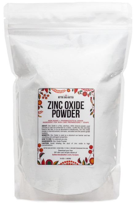 Zinc Oxide Powder | Uncoated, Non Nano Zinc Oxide | Pure, Pharmaceutical Grade | Use in Homemade Sunscreen Lotion | Diaper Rash Cream, Deodorant DIY, Zinc Oxide Ointment | 1 LB by Better Shea Butter