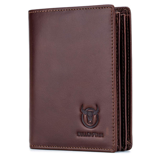 BULLCAPTAIN Large Capacity Genuine Leather Bifold Wallet/Credit Card Holder for Men with 15 Card Slots QB-027 (Brown)