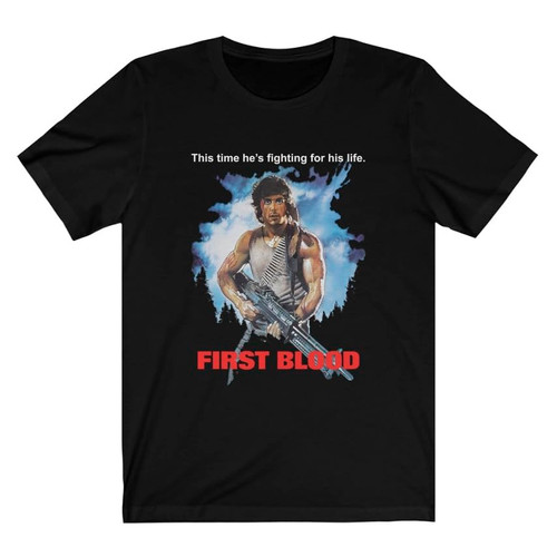 Mod.14 John Rambo First Blood Vietnam War Veteran Soldier Baker Team Acorralado Sylvester Stallone T-Shirt (L) Black