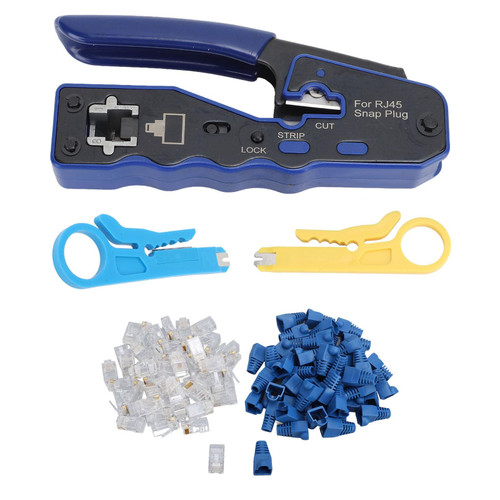 RJ45 Crimp Tool Kit Pass Thru Ethernet Crimper, Pass Through Ethernet Crimper RJ45 CAT6 Through Hole Pass Through Crimper Cutter Kit
