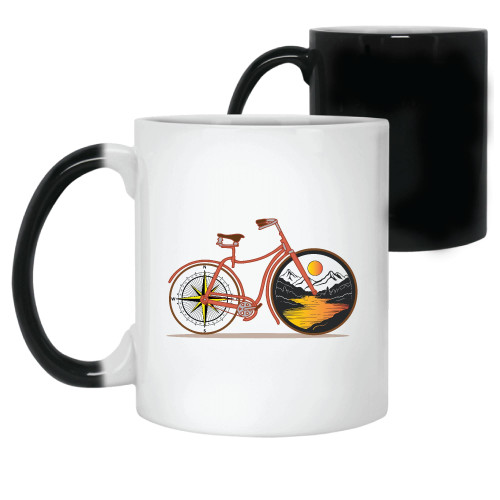 Cycling Gift Idea Retro Bicycle Compass Mountains Design 11oz 15oz Color Changing Mug