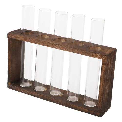 MERRYHAPY 1pc Wooden Rack Hydroponic Ornaments Glass Tube Vase Tabletop Glass Terrarium Clear Flower Tube Vase Hydroponic Test Tube Table Flower Planter Hydroponic Stand Plant Stand Desktop