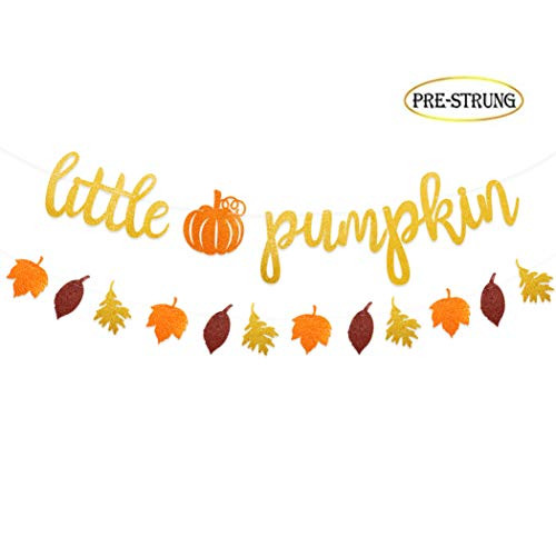 Glitter Little Pumpkin Banner with Pumpkin Fall Leaves for Thanksgiving Fall Theme Baby Shower Kid's Birthday Party Decor