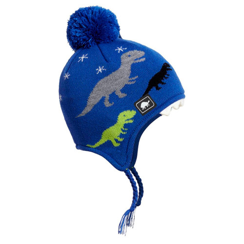 Turtle Fur Toddler Boys Chomp Chomp Fleece Lined Dinosaur Earflap Beanie, Royal
