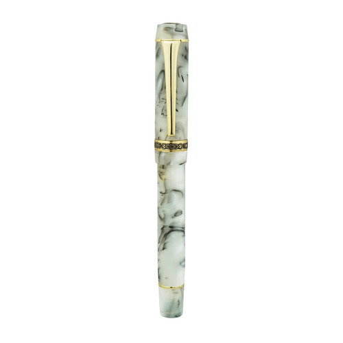 Asvine Kaigelu 316 White Marble Acrylic Celluloid Fountain Pen, Iridium Medium Nib Classic Pen with Ink Converter