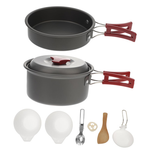 1 Set Camping pan Set Camping Gear Camping Cookware Hiking Cookware Picnic Cookware Camping saucepans Kits combinados Camping Stove Camping Cover fold Accessories Aluminum Alloy