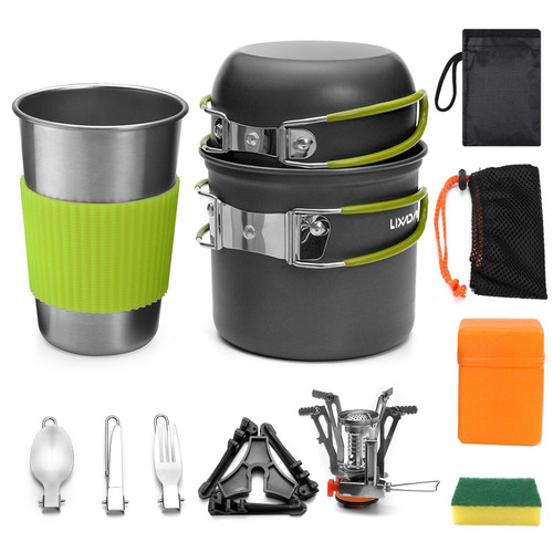HUIOP Camping Cookware, Camping Cookware Portable Mess Kit Camping Pot and Pans Cooking Set