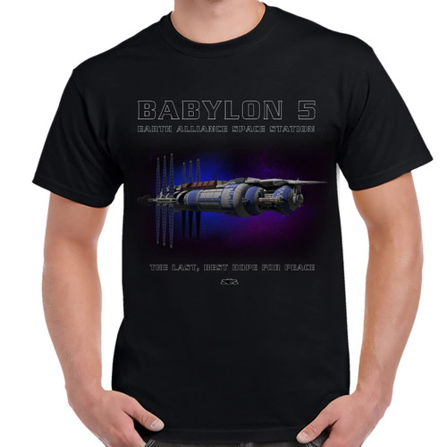 TeeWham Babylon 5 Space Station Adult Shirt-Large Black