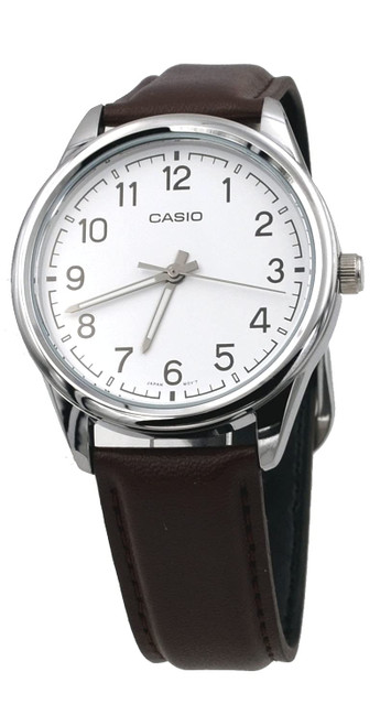 Casio MTP-V005L-7B4 Men's Brown Leather Band White Numbers Dial Casual Analog Watch