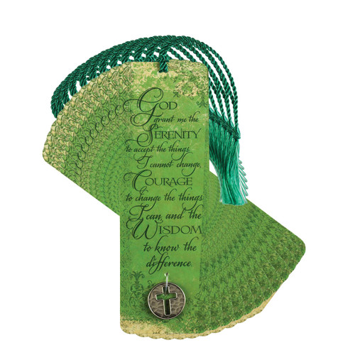Dicksons Grant Me Serenity Green Floral 6 inch Paper Tussled Bookmark with Coin Pack of 15
