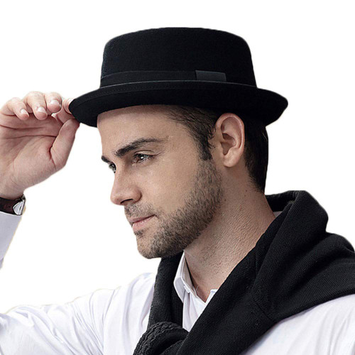 F FADVES Pork Pie Hat 100% Wool Felt Men's Porkpie Breaking Bad Hats Flat Top Mens Fedora Black