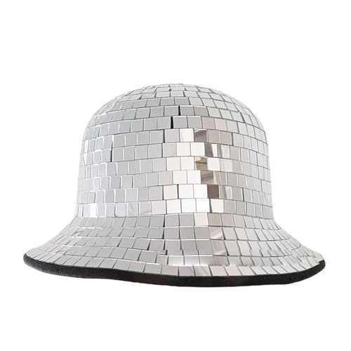 Disco Mirrored Ball Cowboy Hat Glitter Sparkly Bucket Hat Rhinestone Western Cowgirl Cap Party Rave Hat (A-Silver, One Size)