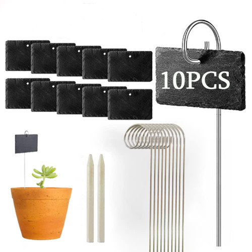 10PCS Plant Label Markers,Weatherproof Reusable Garden Signs Natural Hanging Slate Stone Tags with Metal Stakes and 2 Chalk Pencil for Herb Flower Vegetable Plant Pot 10PCS Plant Label Markers,Weatherproof Reusable Garden Signs Natural Hanging Slate Stone Tags with Metal Stakes and 2 Chalk Pencil for Herb Flower Vegetable Plant Pot
