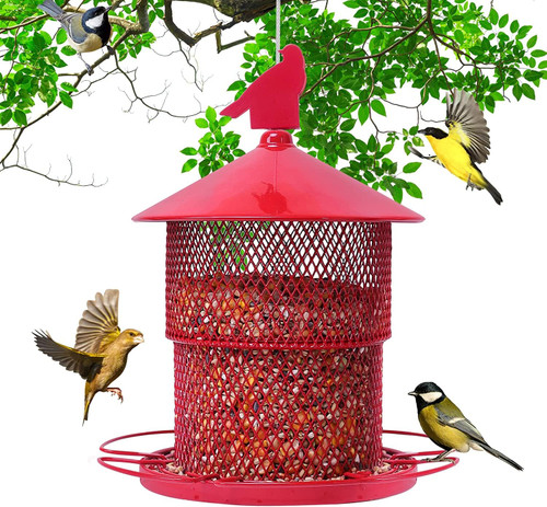 Metal Bird Feeders for Outside Hanging, Squirrel Proof Bird Feeder for Outdoor Wild Birds Retractable, 7.4 lb Seed Large Capacity for Cardinal, Finch, Sparrow, Chickadee,Blue Jay etc