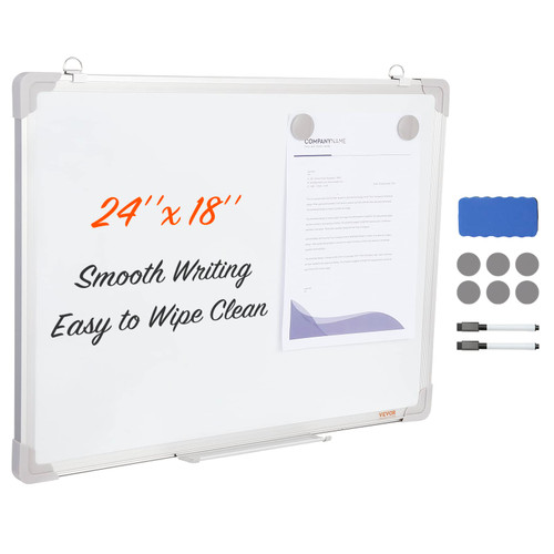 VEVOR Dry Erase Board for Wall, 24 x 18 Inches, Magnetic Whiteboard with Aluminum Frame, White Board Includes 1 Magnetic Erase & 2 Dry Erase Marker & Movable Tray for Office Home Restaurant and School