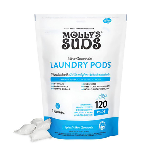 Molly's Suds Laundry Detergent Pods | Natural Detergent for Sensitive Skin | Great Holiday, Christmas Gift | Ultra Concentrated and Stain Fighting | Peppermint - 120 Count (Value Pack)