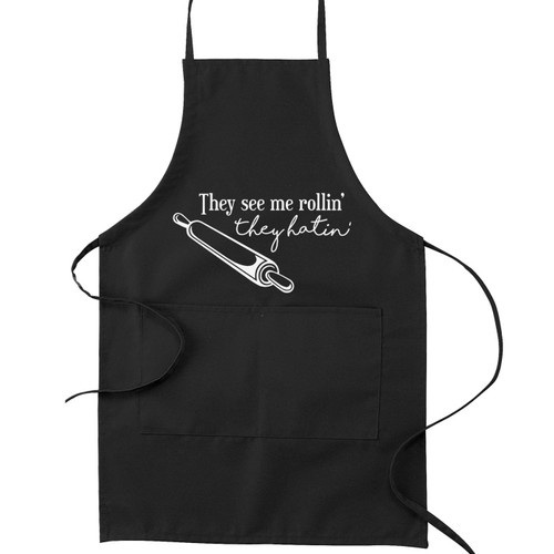 Decal Serpent They See Me Rollin Pin Pun Baking Funny Parody Cooking Baking Kitchen Apron - Black