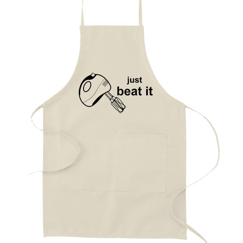 Decal Serpent Just Beat It Pun Beater Funny Parody Cooking Baking Kitchen Apron - Natural