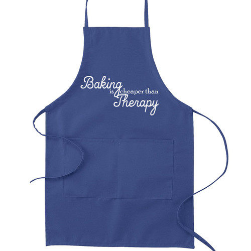 Decal Serpent Baking is Cheaper Than Therapy Funny Parody Cooking Baking Kitchen Apron - Royal Blue