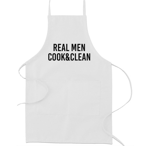 Decal Serpent Real Men Cook and Clean Funny Parody Cooking Baking Kitchen Apron - White