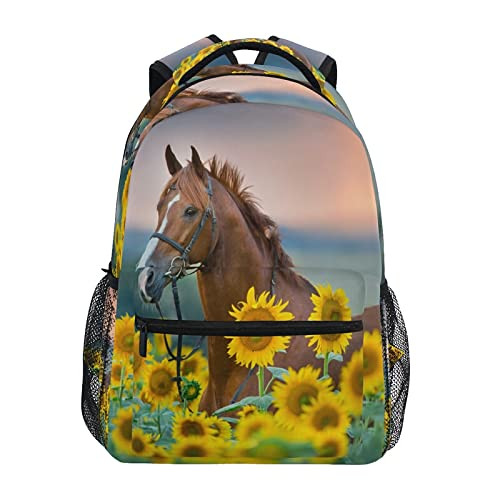 Horse Sunflowers Backpacks For Kids School Backpack Shoulder Bag Bookbag Big For Boys Girls Student Elementary