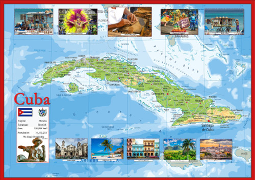 Pictorial Map of Cuba - 23.4 x 16.5 inches - Paper Laminated