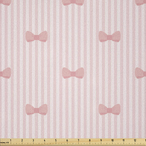 Ambesonne Cartoon Fabric by The Yard, Vertical Stripes with Bow Ties Pale Palette Illustration Valentines Day, Microfiber Fabric for Arts and Crafts Textiles & Decor, 2 Yards, Pale Pink Rose