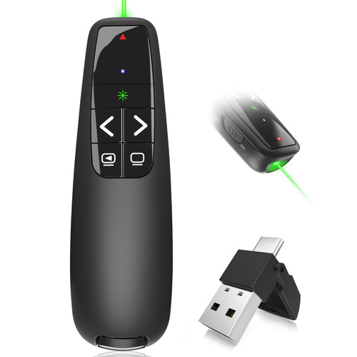 Green Laser Pointer for PowerPoint Presentations: Presentation Clicker Wireless Presenter Remote, Clicker for PowerPoint Presentations for Mac/Laptop
