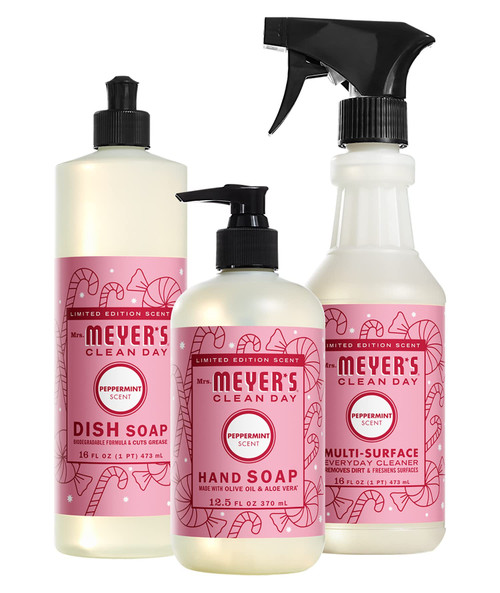 Mrs. Meyer's Peppermint Kitchen Set Dish Soap | Hand Soap | Multi-Surface Cleaner, 3 CT (Peppermint)
