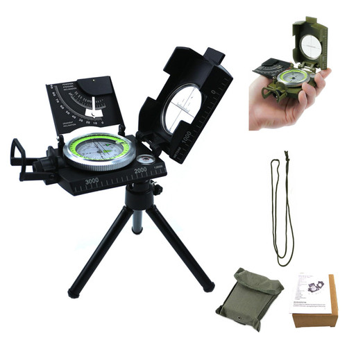 Multifunctional Aiming Navigation Luminous Compass, Sighting Navigation Compass with Inclinometer, Impact Resistant & Waterproof Compass for Hiking, Camping (Black+Bracket)