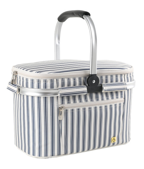ALLCAMP OUTDOOR GEAR Foldable Picnic Basket Cooler Basket Set (Medium, Blue Stripe) ALLCAMP OUTDOOR GEAR Foldable Picnic Basket Cooler Basket Set (Medium, Blue Stripe)