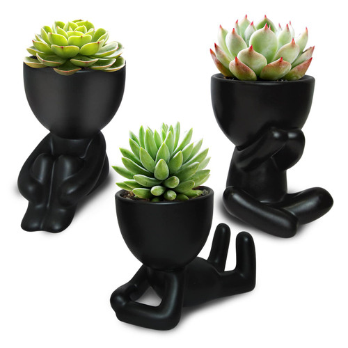 GETWHT Mini Decorative Pots for Plants, Human Shaped Ceramic Succulent Planters Cute Cactus Flower Pots with Drainage Decorative Plant Planters Humanoid for Desktop, Home Decoration, Office, Cafes