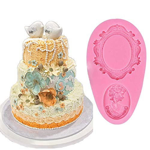 Anyana oval cameo mold Vintage Silicone Cupcake Baking Molds wedding party Fondant molds victorian Queen Cake Decorating Tools Picture frame Gumpaste Chocolate Candy Clay Moulds Non stick easy to use