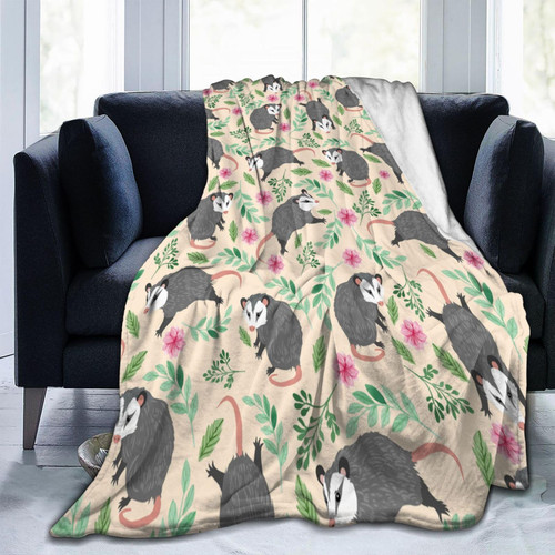 UOER Possum Blanket Opossum Throw Blanket Opossum Lovers Gift Blanket for Boys Girls Flowers Possum Stuffed Animal Blanket for Sofa Bed Home Decor Christmas Birthday Gifts for Women Men Kids 50"x40"