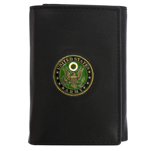 Ragged Rare Officially Licensed "US Army" Medallion Trifold Genuine Leather Classic Handmade Wallet in Brown & Black, Men's gift (Black)