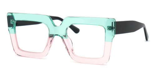 VOOGLAM Oversize Square Frame Blue Light Glasses for Women Anti Eyestrain UV Eyewear Charisse Green Pink VFP0306-03