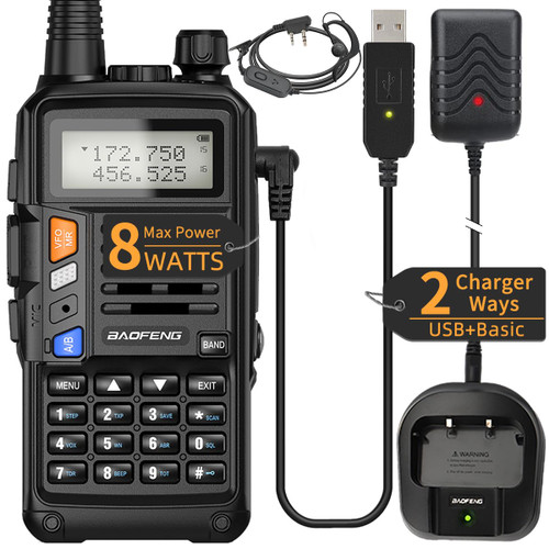 Baofeng UV-5R Upgraded Ham Radio Handheld Two Way Radio UV-S9 Plus 8W Long Range UV5R Portable Rechargeable Walkie Talkie with USB Charger Cable (Black)