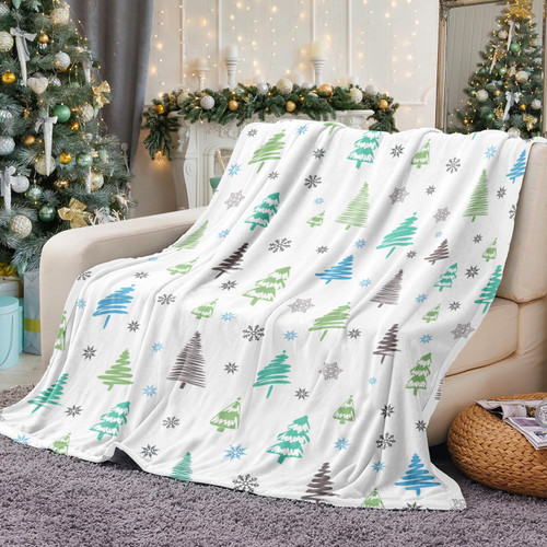 Tupmnbry Christmas Throw Blanket Christmas Tree Snowflakes Blanket Super Soft Flannel Throw Blanket Winter Plush Fuzzy Warm Bed Blanket Christmas Holiday Decor for Couch Bed 50"X60"